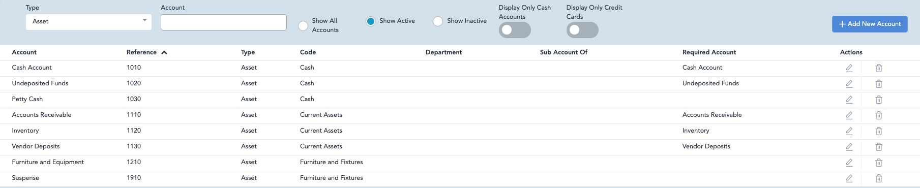 Settings: Chart of Accounts