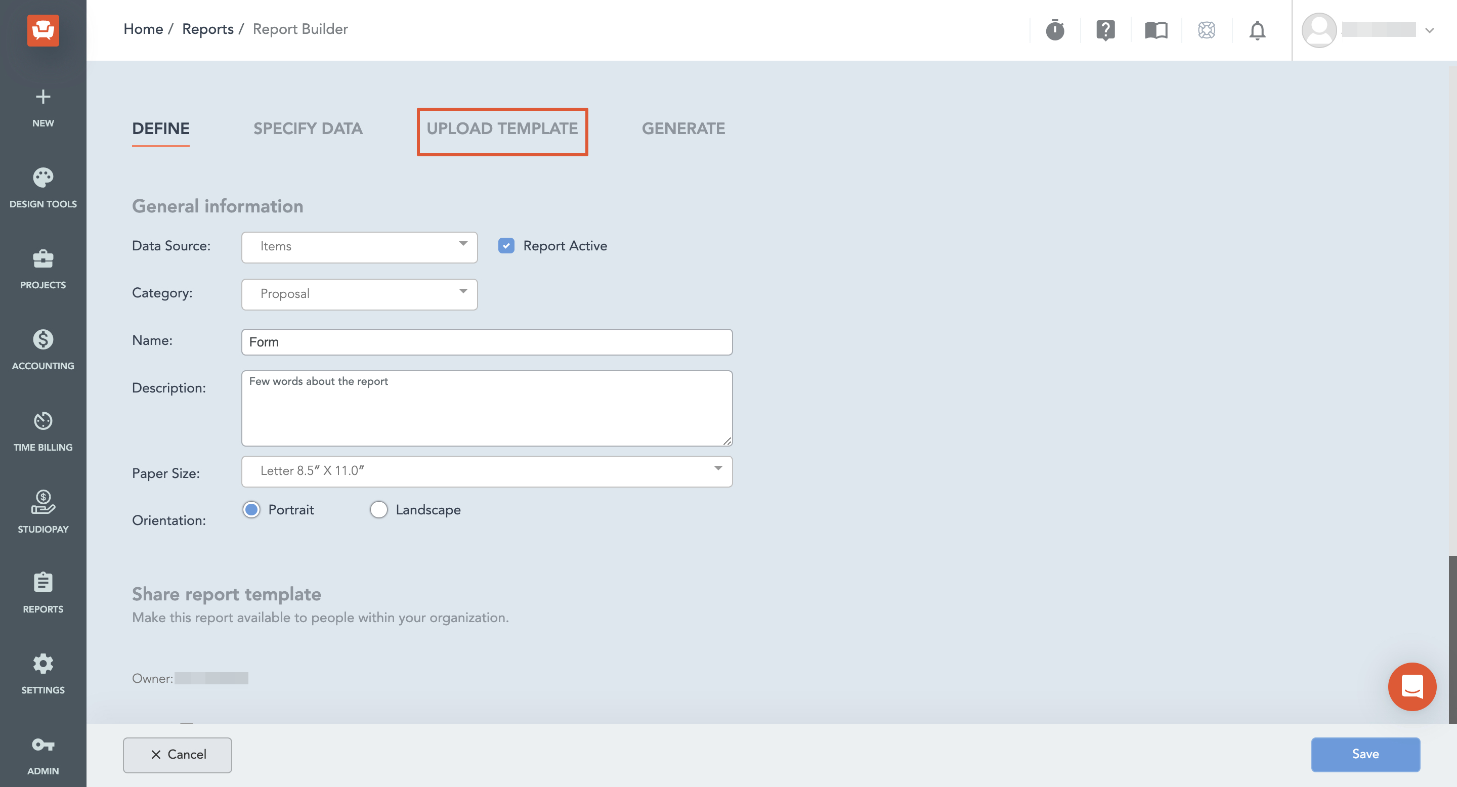 Custom Reports & Forms: Upload Template