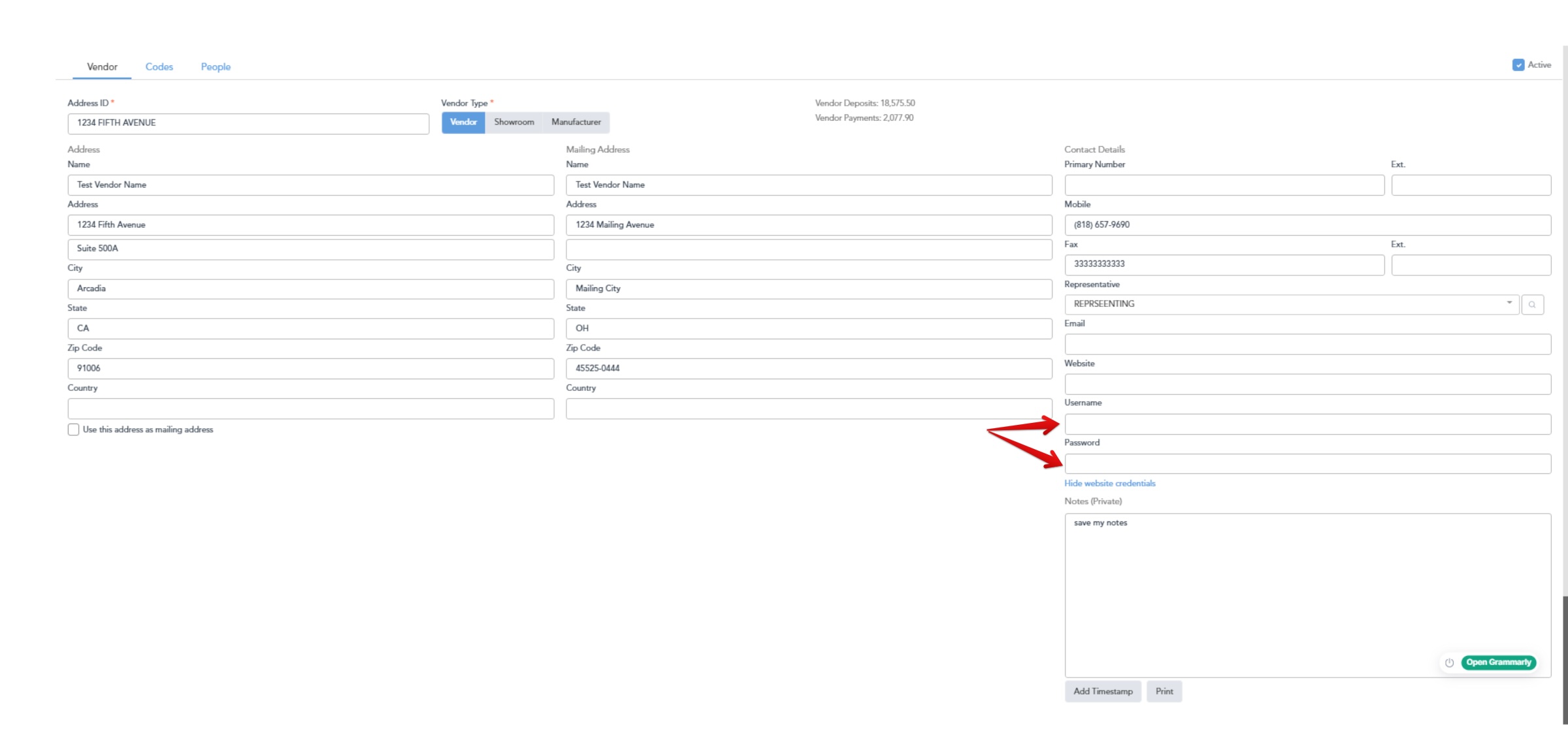 Vendor Credentials in Vendor Addresses