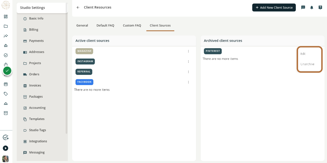 Studio Settings - Client Resources