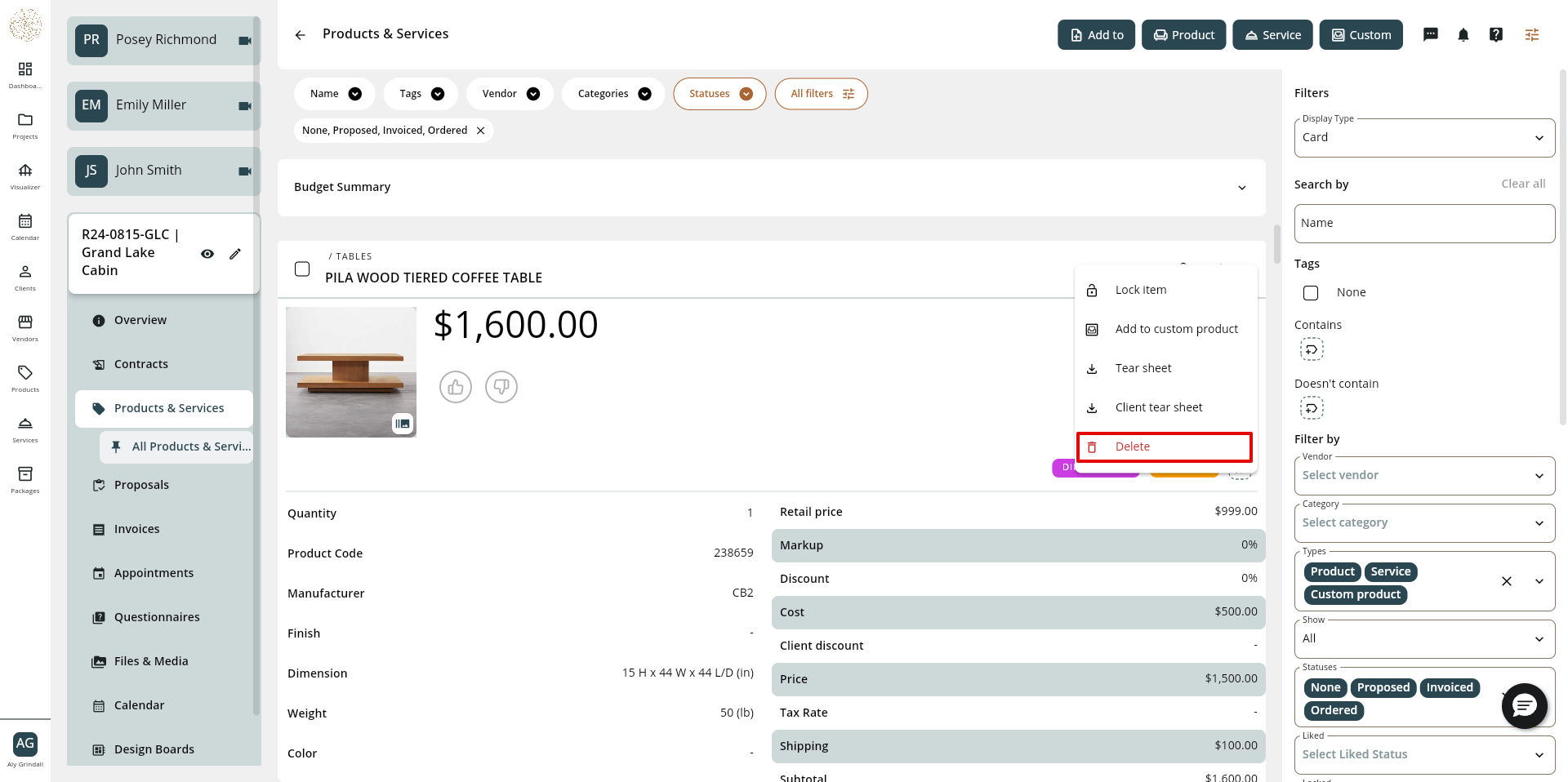 How to delete a Product, Service, and Custom Product