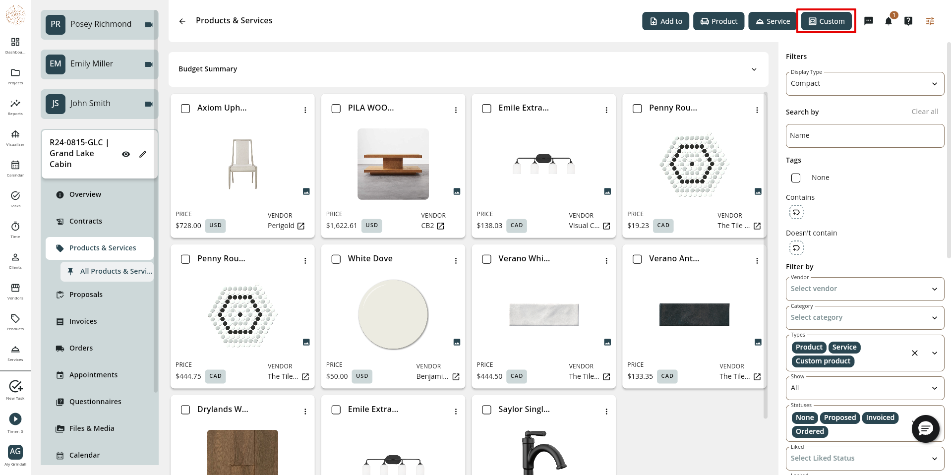 Add and Edit a Custom Product in a Project