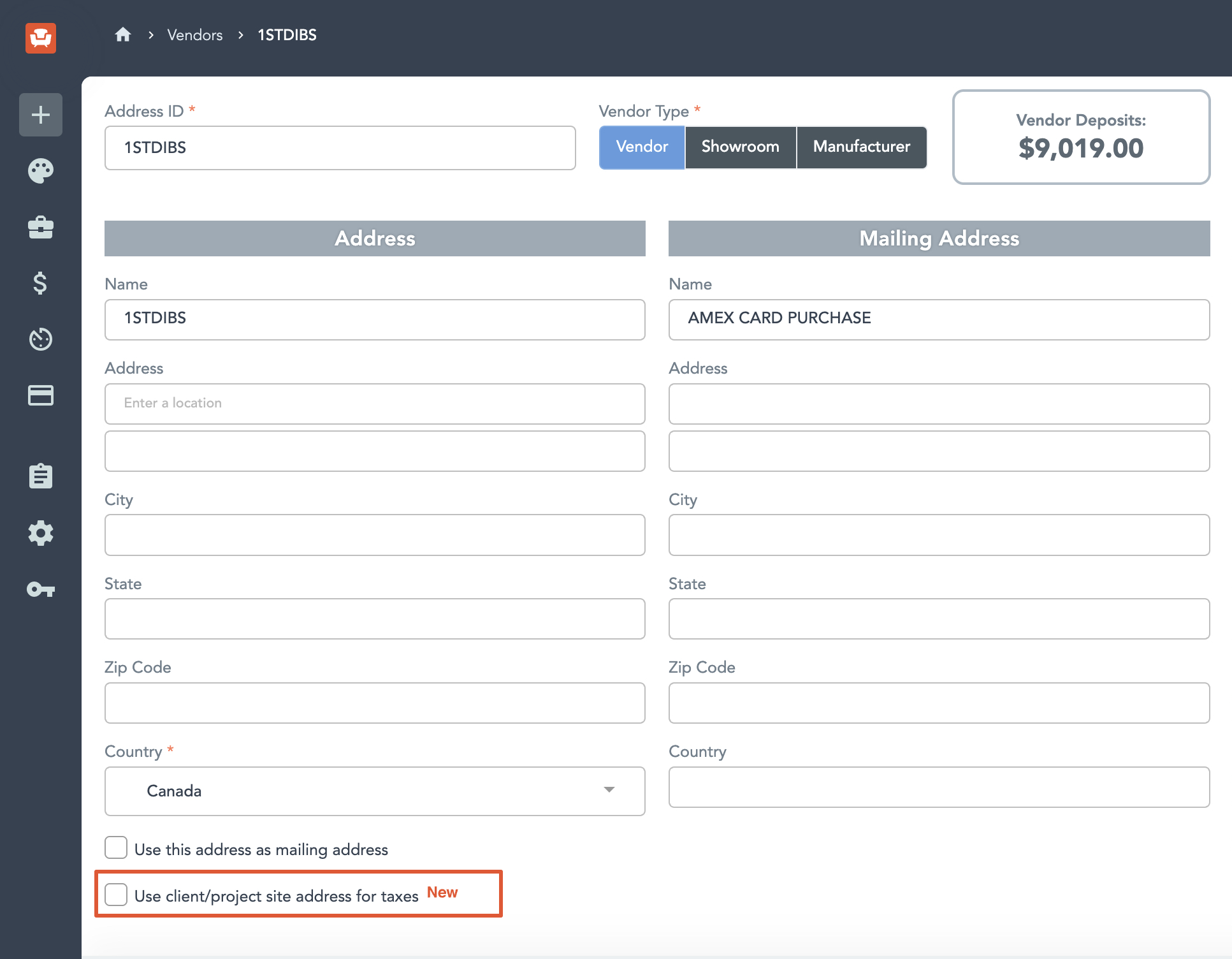 Configuring Vendor Purchase Tax Settings to Use Client/Project Site Address
